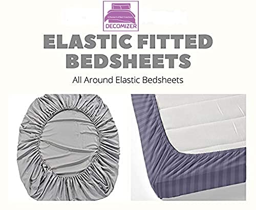 BAPA SITARAM CRAETION Cotton Feel Glace Cotton Elastic Fitted Printed King Size Double Bed Bedsheet with 2 Pillow Cover Fits Up to 8 inches Mattress Size- 72x78x10 Inches,Beige Anokhi