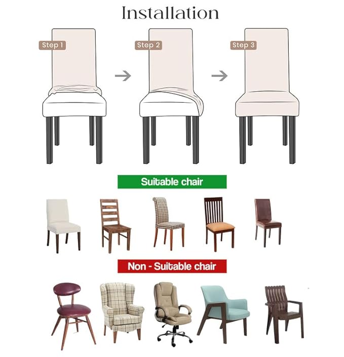Dining Chair Covers, Removable Washable Elastic Self Jacquard Dining Chair Covers (Set of 6, Coffee)