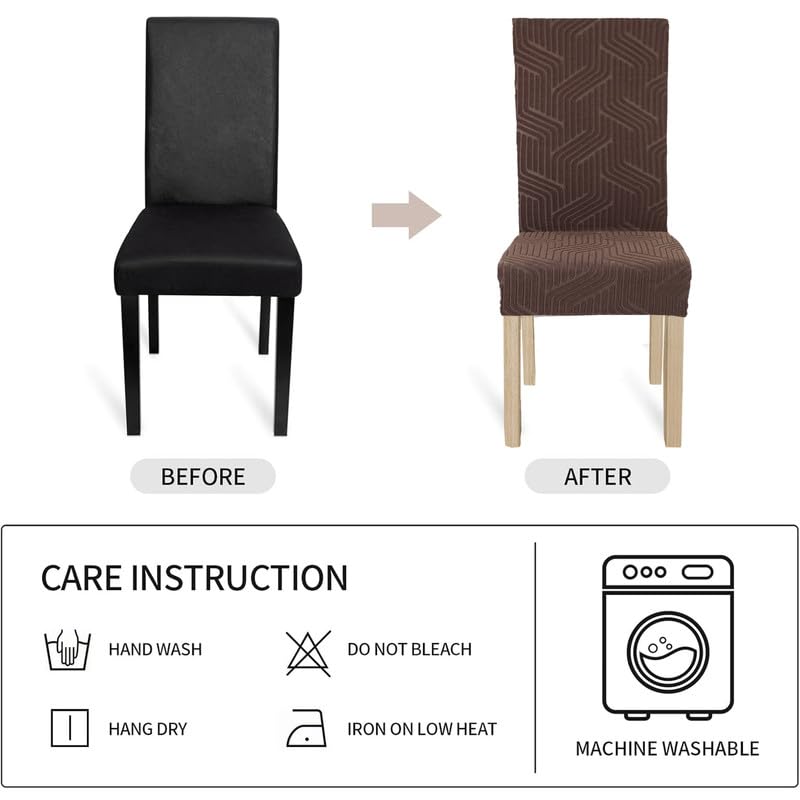 Dining Chair Covers, Removable Washable Elastic Self Jacquard Dining Chair Covers (Set of 6, Coffee)