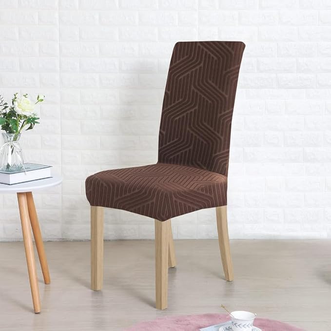 Dining Chair Covers, Removable Washable Elastic Self Jacquard Dining Chair Covers (Set of 6, Coffee)