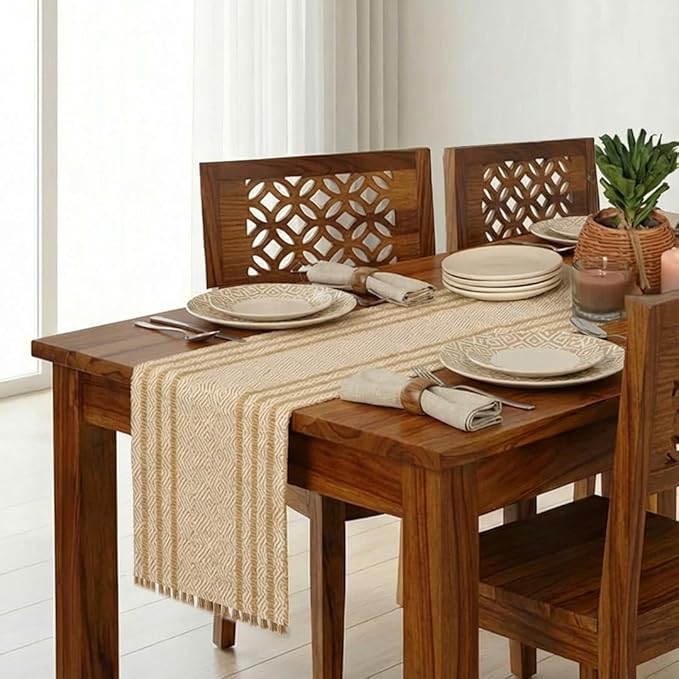 Handmade Table Runner for 4 Seater Multipurpose Natural Grass Table Runner for Dining Table, Coffee & Centre Table  Non-Slippery Heat-Resistant 12 x 60Inch  Off White