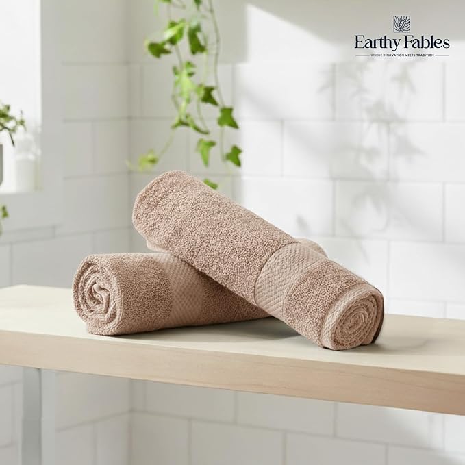 Earthy Fables Premium Hand Towels – 100% Combed Cotton, 600 GSM, Ultra Soft, Quick Dry & Highly Absorbent, for Home, Gym & Travel, 60 x 40 cm, Set of 2 (Beige)