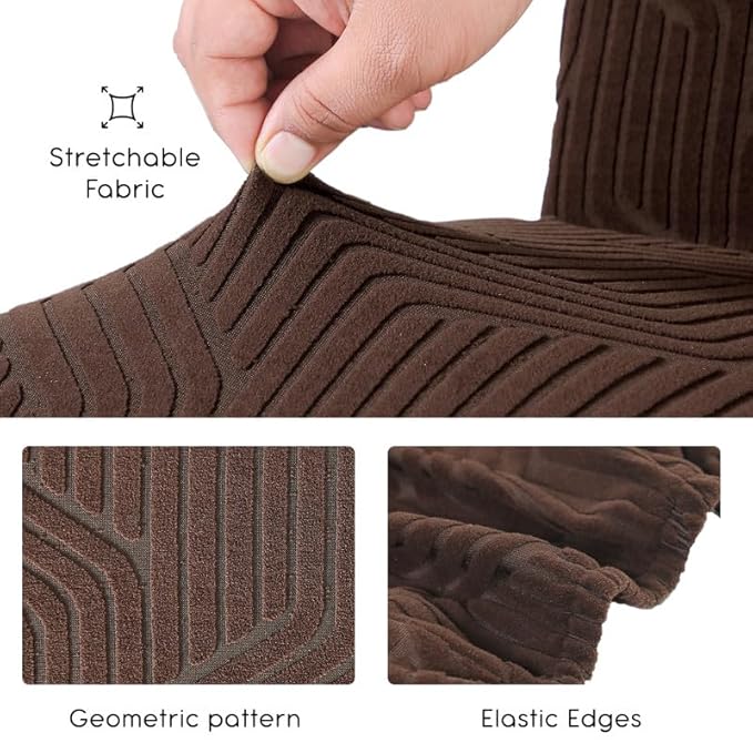 Dining Chair Covers, Removable Washable Elastic Self Jacquard Dining Chair Covers (Set of 6, Coffee)