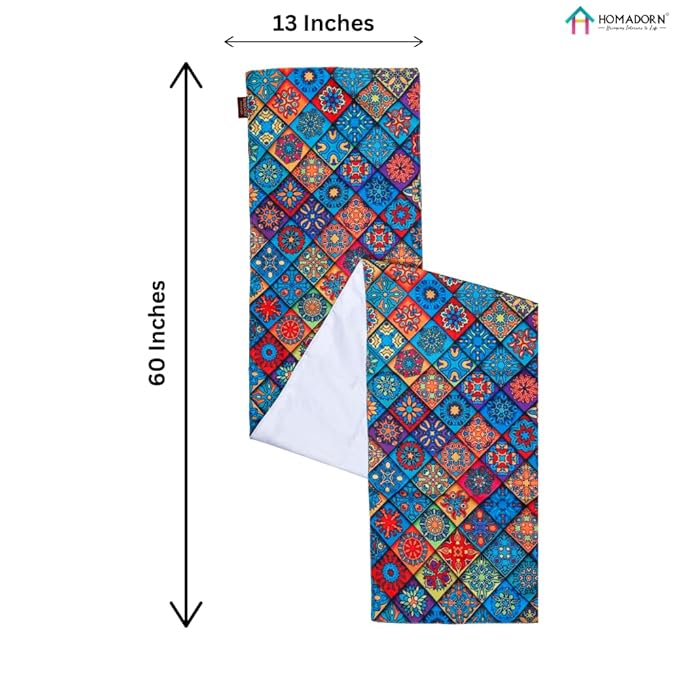 Digital Ethnic Printed Table Runner Double Layered – Premium Fabric, Elegant Home & Dining Table Décor (13x60 Inches)