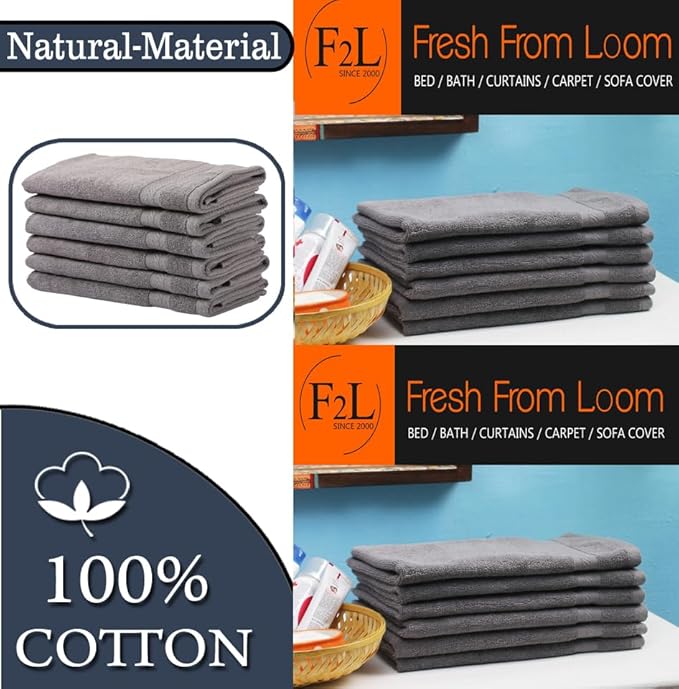 Luxury 500 GSM Hand Towel Napkin Set -6pc, Premium Cotton, Double Stitched, High Absorbent Grey