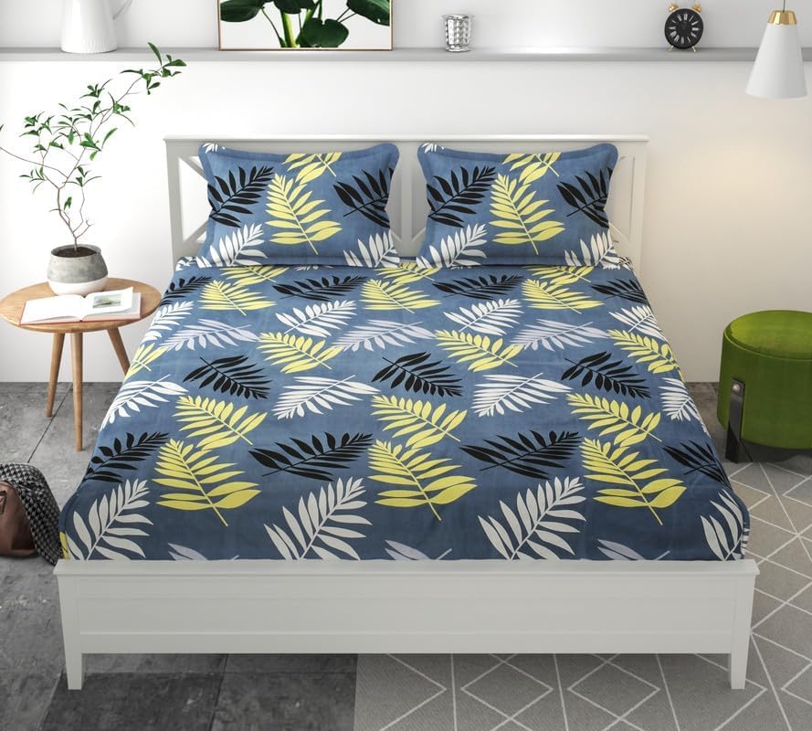 BAPA SITARAM CRAETION Double Floral Bedsheet with 2 Pillow Covers (86 X 88 Inch, Grey & Black & White)