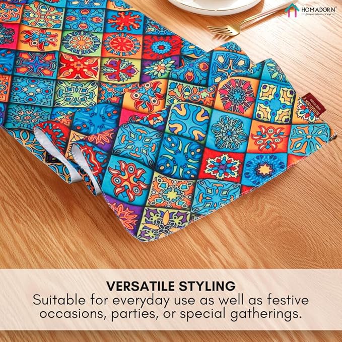 Digital Ethnic Printed Table Runner Double Layered – Premium Fabric, Elegant Home & Dining Table Décor (13x60 Inches)