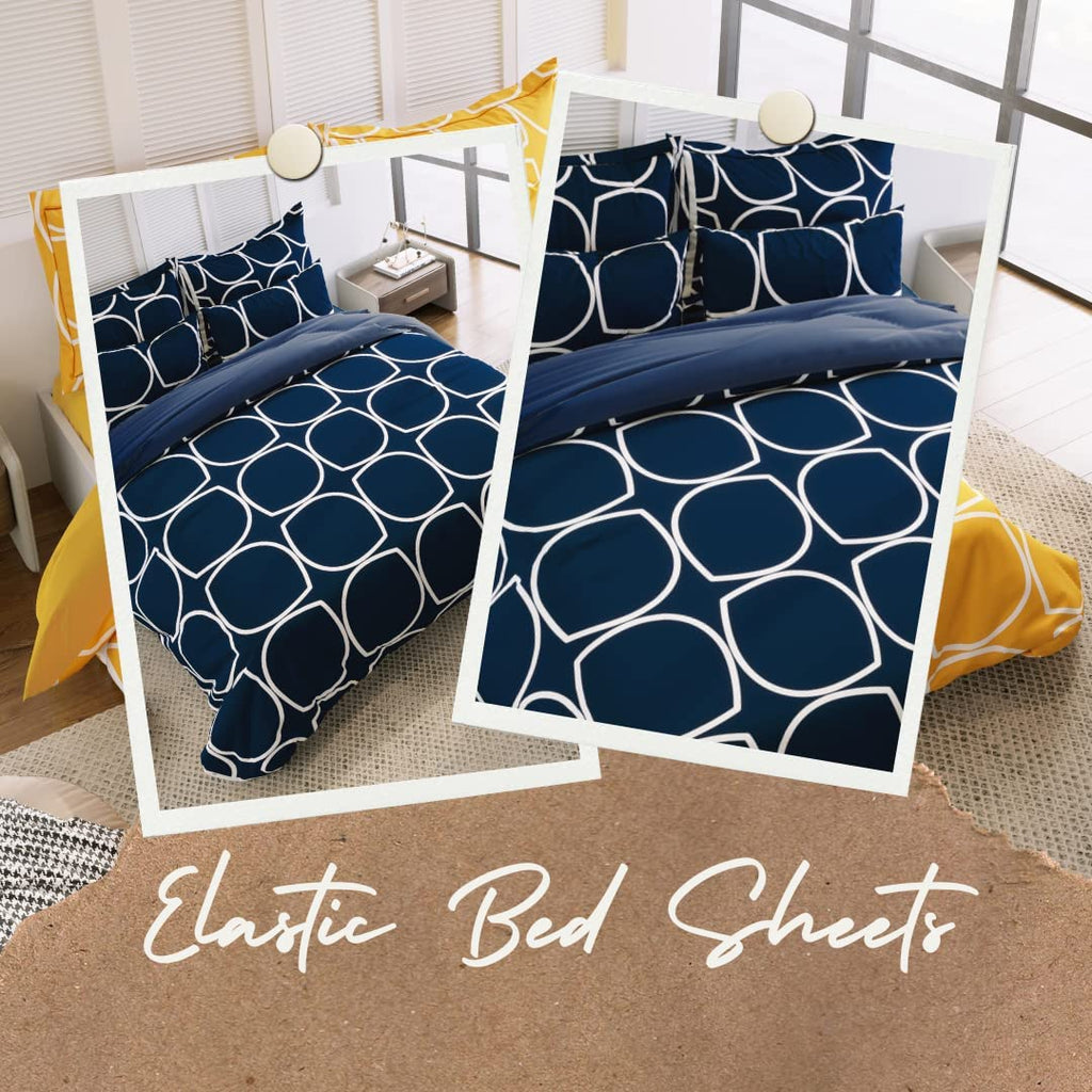 BAPA SITARAM CREATION Supersoft Cotton Feel Glace Cotton Elastic Fitted Printed Queen Size Double Bed Bedsheet wih 2 Pillow Cover (60x78, Cadet Blue)