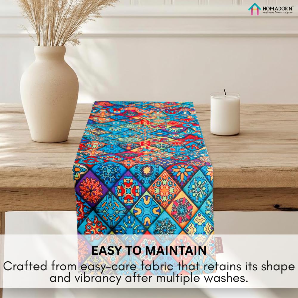 Digital Ethnic Printed Table Runner Double Layered – Premium Fabric, Elegant Home & Dining Table Décor (13x60 Inches)