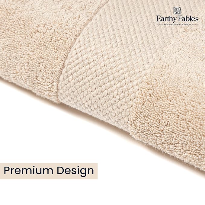 Earthy Fables Premium Hand Towels – 100% Combed Cotton, 600 GSM, Ultra Soft, Quick Dry & Highly Absorbent, for Home, Gym & Travel, 60 x 40 cm, Set of 2 (Beige)