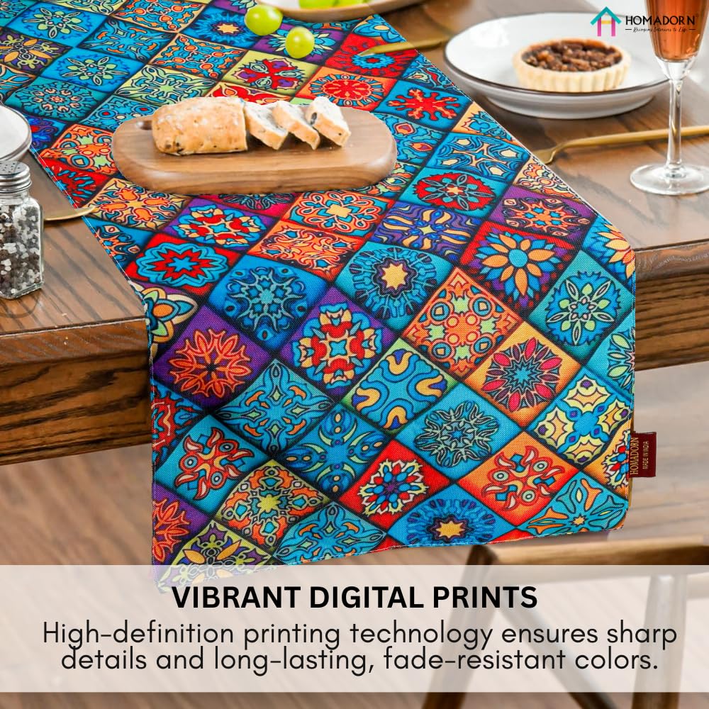 Digital Ethnic Printed Table Runner Double Layered – Premium Fabric, Elegant Home & Dining Table Décor (13x60 Inches)