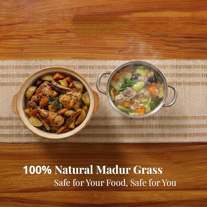 Handmade Table Runner for 4 Seater Multipurpose Natural Grass Table Runner for Dining Table, Coffee & Centre Table  Non-Slippery Heat-Resistant 12 x 60Inch  Off White