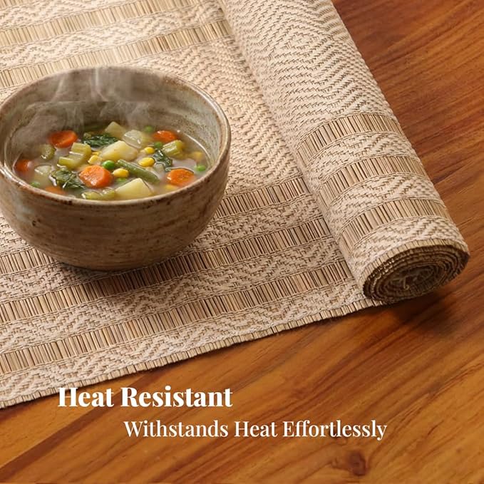 Handmade Table Runner for 4 Seater Multipurpose Natural Grass Table Runner for Dining Table, Coffee & Centre Table  Non-Slippery Heat-Resistant 12 x 60Inch  Off White