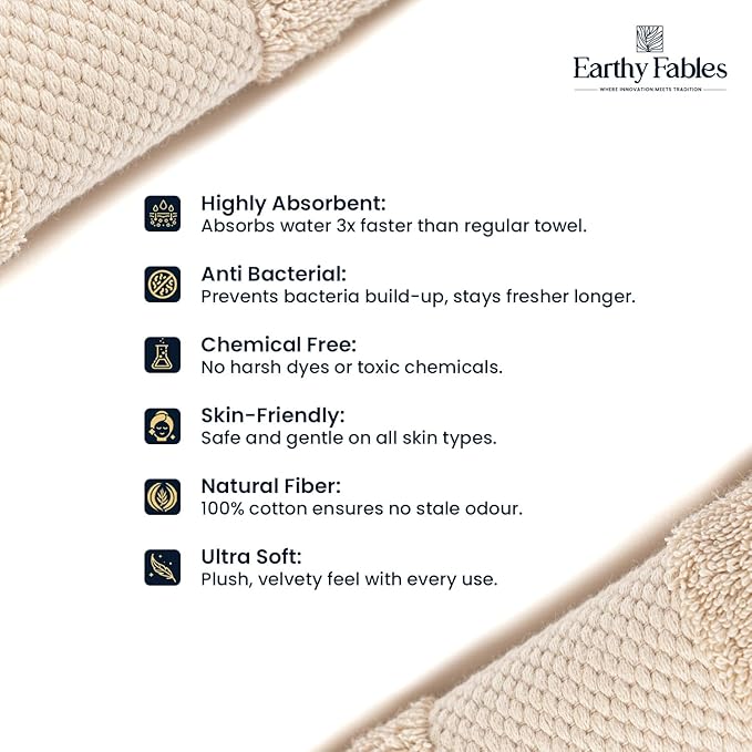 Earthy Fables Premium Hand Towels – 100% Combed Cotton, 600 GSM, Ultra Soft, Quick Dry & Highly Absorbent, for Home, Gym & Travel, 60 x 40 cm, Set of 2 (Beige)