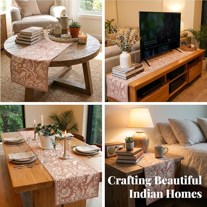 Handmade Table Runner-4 Seater Cotton Canvas Fabric Table Runner for Coffee & Centre Table  Non-Slippery  Heat-Resistant 12 x 60Inch