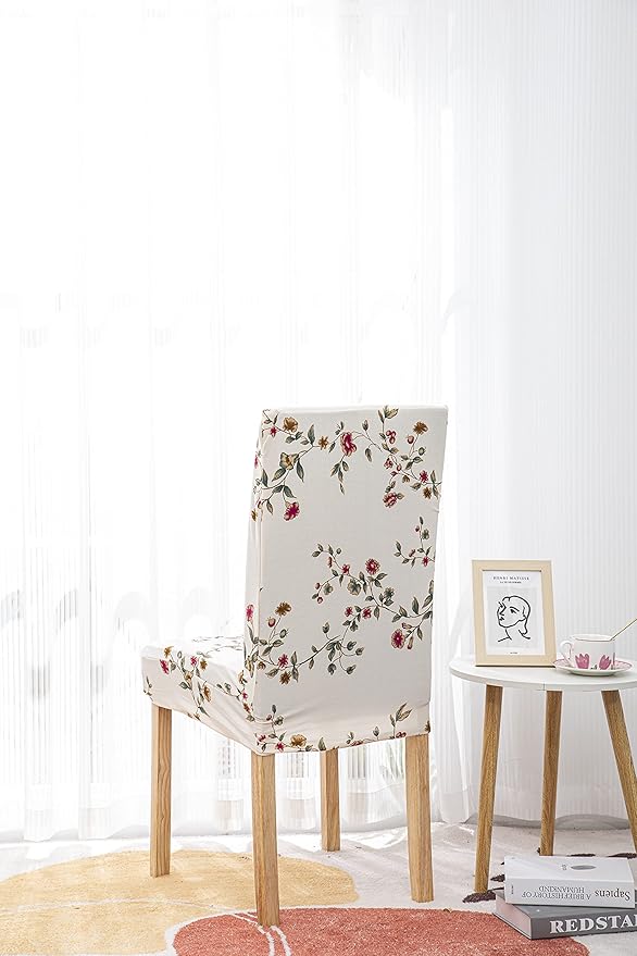House of Quirk Elastic Chair Cover Stretch Removable Washable (Pack 4, Beige Tulip),Polyester