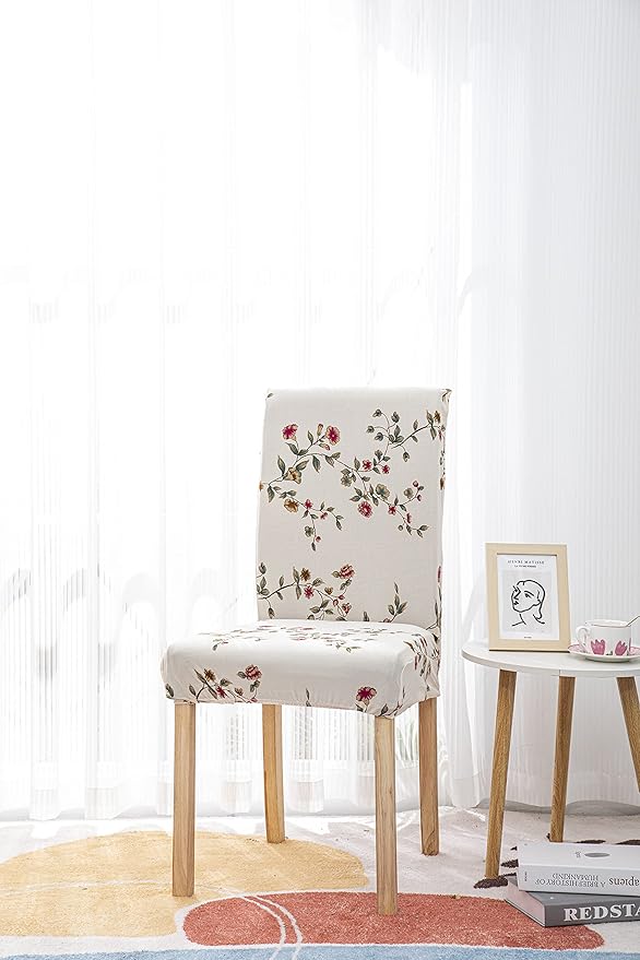 House of Quirk Elastic Chair Cover Stretch Removable Washable (Pack 4, Beige Tulip),Polyester