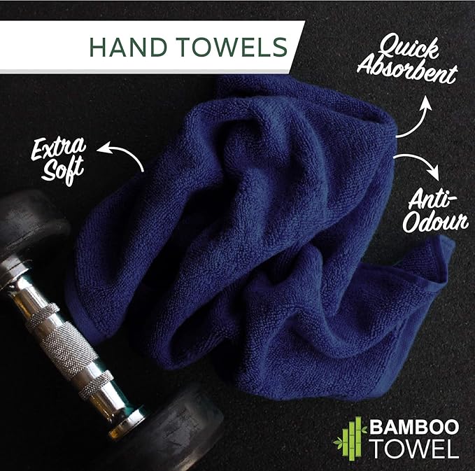 Bamboo Hand Towel  Ultra Absorbent & Anti-Bacterial  3X Softer Than Cotton Towels  65 X 40 cm - 600 GSM  Pack of 2 - Blue, Grey