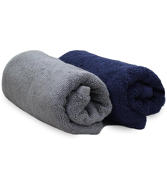 Bamboo Hand Towel  Ultra Absorbent & Anti-Bacterial  3X Softer Than Cotton Towels  65 X 40 cm - 600 GSM  Pack of 2 - Blue, Grey