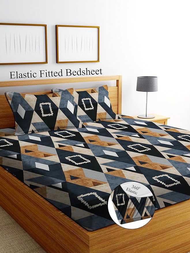 BAPA SITARAM CRAETION Glace Cotton Fitted 1 Bedsheet King Size (72x78) Cotton Feel  2 Pillow Covers (17x27)  Fits Up to 8 Mattress  200-220 TC  Printed Double Bed Sheet Set