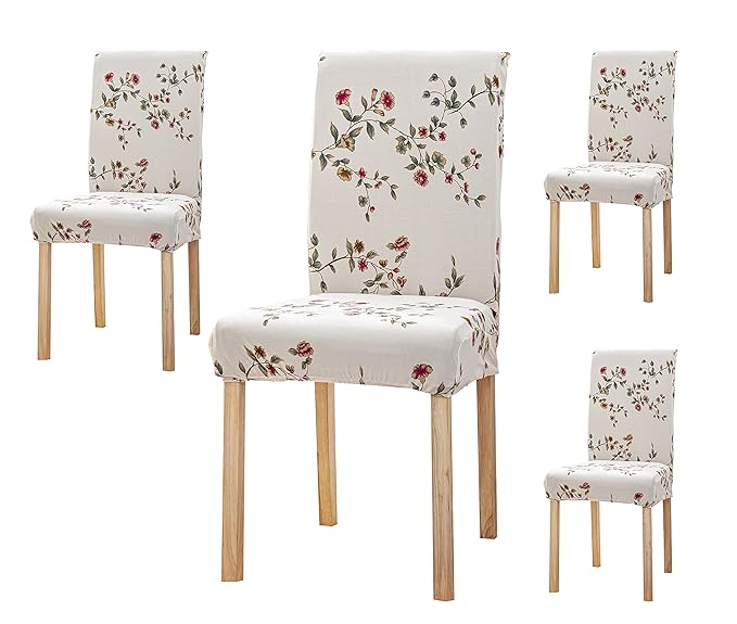 House of Quirk Elastic Chair Cover Stretch Removable Washable (Pack 4, Beige Tulip),Polyester