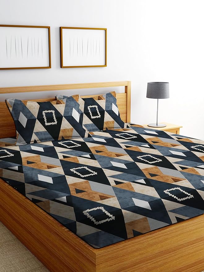 BAPA SITARAM CRAETION Glace Cotton Fitted 1 Bedsheet King Size (72x78) Cotton Feel  2 Pillow Covers (17x27)  Fits Up to 8 Mattress  200-220 TC  Printed Double Bed Sheet Set