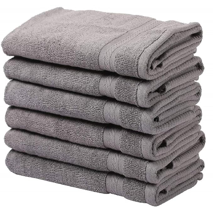 Luxury 500 GSM Hand Towel Napkin Set -6pc, Premium Cotton, Double Stitched, High Absorbent Grey