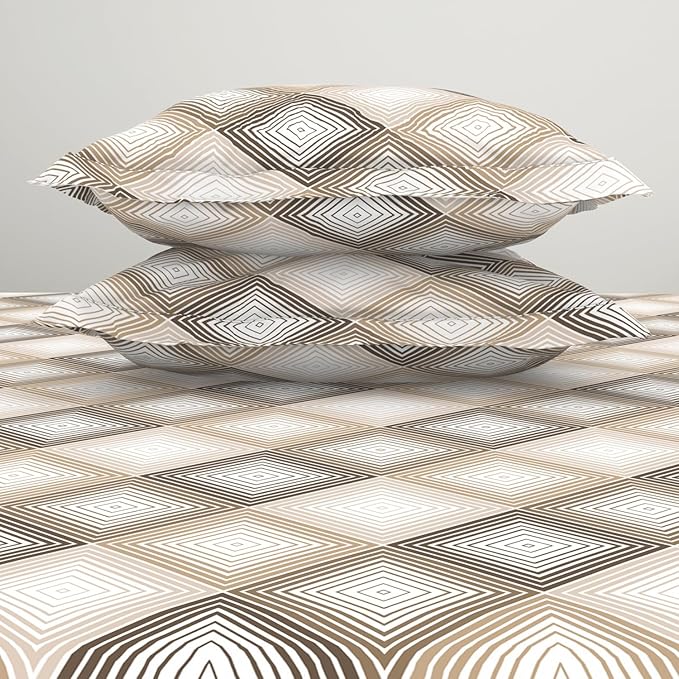 BAPA SITARAM CRATION Polycotton Bedsheet for Double Bed with 2 Pillow Cover  Skin Safe & Super Soft Queen Size Bed Sheet  (88 X 100 Inch) - Geometric Beige  Harmony