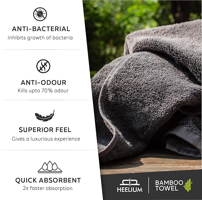 Bamboo Hand Towel  Ultra Absorbent & Anti-Bacterial  3X Softer Than Cotton Towels  65 X 40 cm - 600 GSM  Pack of 2 - Blue, Grey