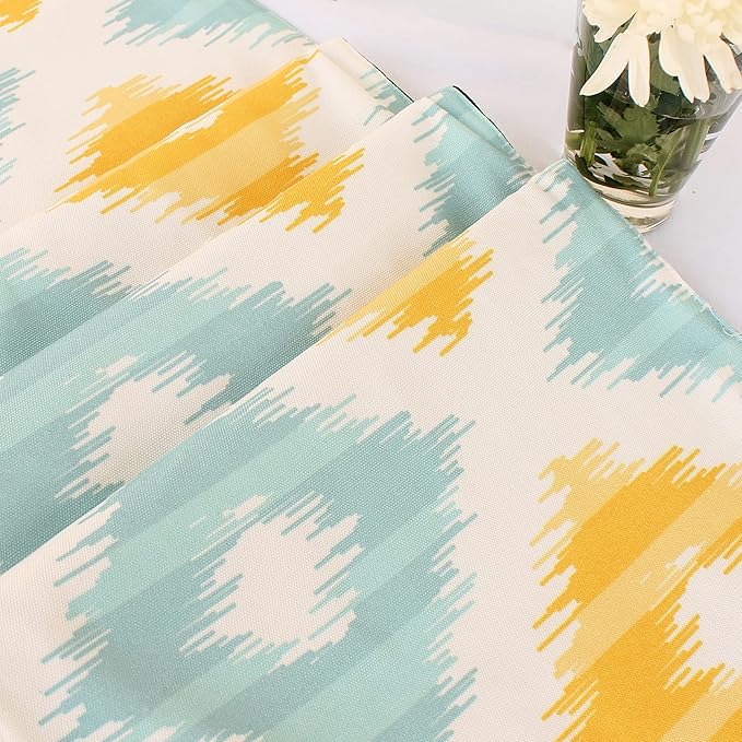 Yellow Teal Printed Poly Cotton Table Runner and Bed Runner (13 x 60 Inches )