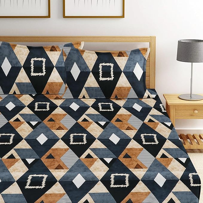 BAPA SITARAM CRAETION Glace Cotton Fitted 1 Bedsheet King Size (72x78) Cotton Feel  2 Pillow Covers (17x27)  Fits Up to 8 Mattress  200-220 TC  Printed Double Bed Sheet Set